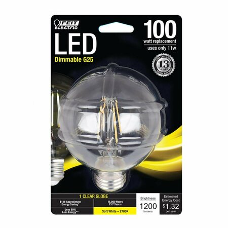 HAPPYLIGHT 100 watt Equivalence G25 E26 Medium Filament LED Bulb, Soft White HA3325534